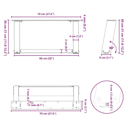 Nogi do stolika kawowego, 2 szt., antracyt, 70x(30-31) cm, stal