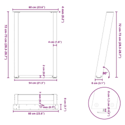 vidXL Nogi do stołu jadalnianego, 2 szt., białe, 60x(72-73) cm, stal