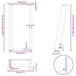 Nogi do stołu konsolowego, 2 szt., biale, 28x(72-73) cm, stal