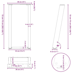 Nogi do stołu konsolowego, 2 szt., czarne, 38x(72-73) cm, stal