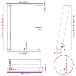 Nogi do stolika kawowego, 2 szt., czarne, 28x(42-43) cm, stal