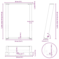 Nogi do stolika kawowego, 2 szt., antracyt, 38x(42-43) cm, stal