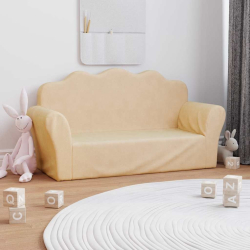 Sofa dla dzieci, 2-os. , kremowa, miękki plusz