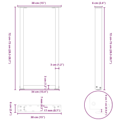 Nogi do stolika kawowego, 2 szt., antracyt, 38x(72-73) cm, stal