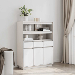 Wysoka szafka, biała, 89x34x116,5 cm, lite drewno sosnowe
