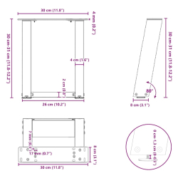Nogi do stolika kawowego, 2 szt., czarne, 30x(30-31) cm, stal