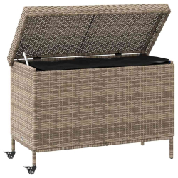 Skrzynia ogrodowa z kółkami, szara, 110x55x73 cm, polirattan