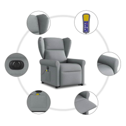 Podnoszony fotel masujący, elektryczny, rozkładany, jasnoszary