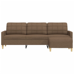 3-osobowa sofa z podnóżkiem, brązowa, 210 cm, tkanina