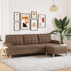 3-osobowa sofa z podnóżkiem, brązowa, 210 cm, tkanina