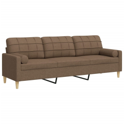 3-osobowa sofa z poduszkami, brązowa, 210 cm, obita tkaniną