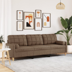 3-osobowa sofa z poduszkami, brązowa, 210 cm, obita tkaniną