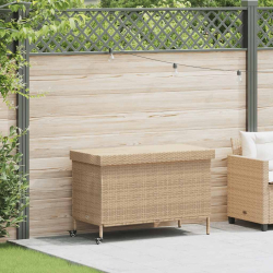Skrzynia ogrodowa z kółkami, beż, 110x55x73 cm, polirattan