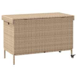 Skrzynia ogrodowa z kółkami, beż, 110x55x73 cm, polirattan