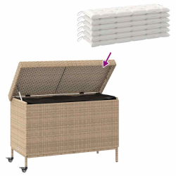 Skrzynia ogrodowa z kółkami, beż, 110x55x73 cm, polirattan
