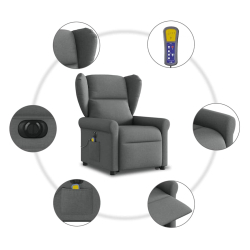 Podnoszony fotel masujący, elektryczny, rozkładany, ciemnoszary