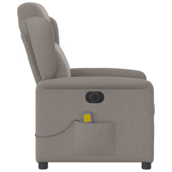 Rozkładany fotel masujący, elektryczny, kolor taupe, tkanina