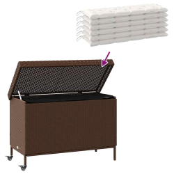 Skrzynia ogrodowa z kółkami, brązowa, 110x55x73 cm, polirattan
