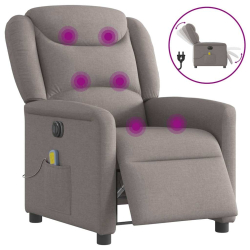 Rozkładany fotel masujący, elektryczny, kolor taupe, tkanina
