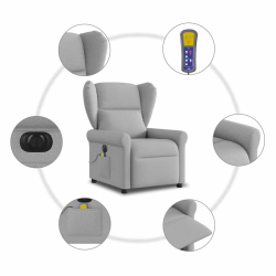 Rozkładany fotel masujący, elektryczny, szara, tkanina
