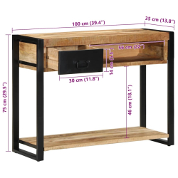 Konsola Stolik 100x35x75 cm lite drewno surowe mango