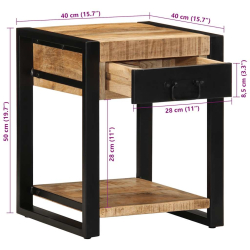 Stolik pomocniczy 40x40x50 cm lite drewno surowe mango