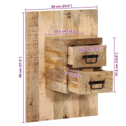 Szafka nocna, 60x32x80 cm, surowe drewno mango