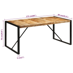Stół do jadalni, 175x90x76 cm, surowe drewno mango