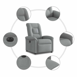 Elektryczny fotel rozkładany, jasnoszary, obity tkaniną
