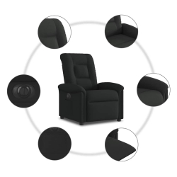 Elektryczny fotel rozkładany, czarny, obity tkaniną