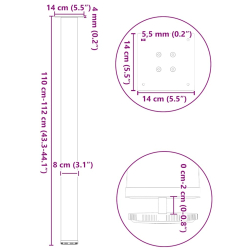 Nogi do stolika kawowego, 4 szt., naturalna stal, 110-112 cm
