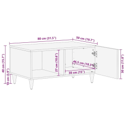 Stolik kawowy Jasnoszary 80x50x40 cm Drewno lite Mango