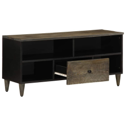 Szafka pod telewizor, czarna, 100x33x46 cm, lite drewno mango