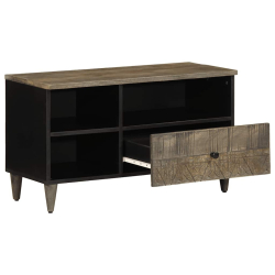 Szafka pod telewizor, czarna, 80x33x46 cm, lite drewno mango