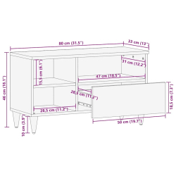 Szafka pod telewizor, czarna, 80x33x46 cm, lite drewno mango