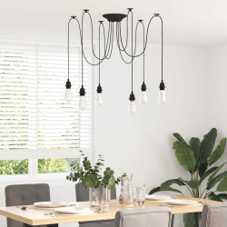 Lampa wisząca z 6 uchwytami na żarówki E27 Czarny metal