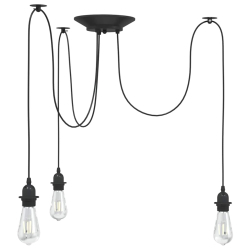Lampa wisząca z 3 uchwytami na żarówki E27 Czarny metal