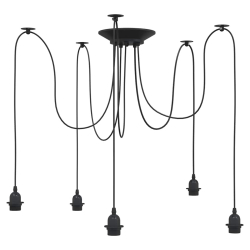 Lampa wisząca z 5 uchwytami na żarówki E27 Czarny metal