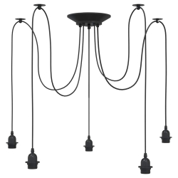 Lampa wisząca z 5 uchwytami na żarówki E27 Czarny metal
