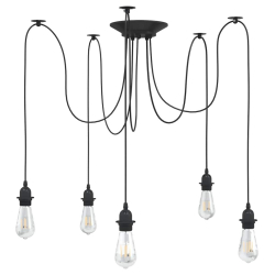 Lampa wisząca z 5 uchwytami na żarówki E27 Czarny metal