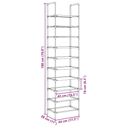 Stojak na buty 10-poziomowy czarny 44x28x180 cm