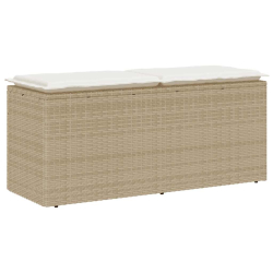 Ławka ogrodowa z poduszką beżowa 110x40x44 cm polirattan