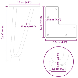 Nogi do stołu Hairpin, 4 szt., naturalna stal, 20 cm, lita stal