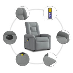 Podnoszony fotel masujący, elektryczny, rozkładany, jasnoszary