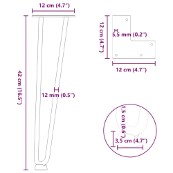 Nogi do stołu Hairpin, 4 szt., naturalna stal, 42 cm, lita stal
