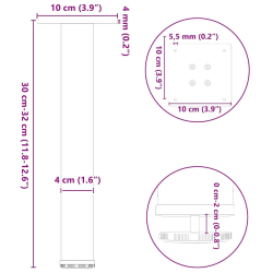 Nogi do stolika kawowego, 4 szt., naturalna stal, 30-32cm, stal
