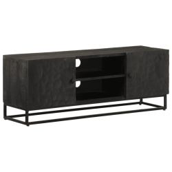 Szafka pod TV, czarna, 110x30x40 cm, lite drewno mango i żelazo