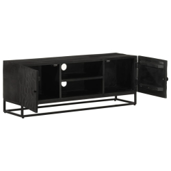 Szafka pod TV, czarna, 110x30x40 cm, lite drewno mango i żelazo