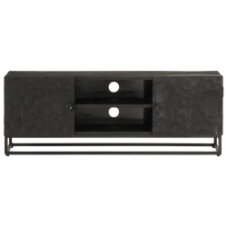 Szafka pod TV, czarna, 110x30x40 cm, lite drewno mango i żelazo