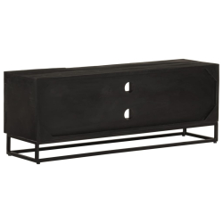 Szafka pod TV, czarna, 110x30x40 cm, lite drewno mango i żelazo
